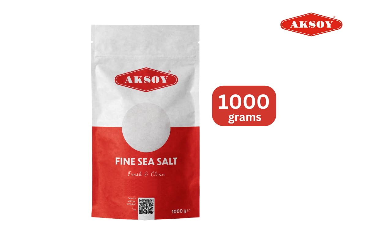 AKSOY Fine Sea Salt - 1KG Pack, Fine Grain, Natural & Unrefined 6
