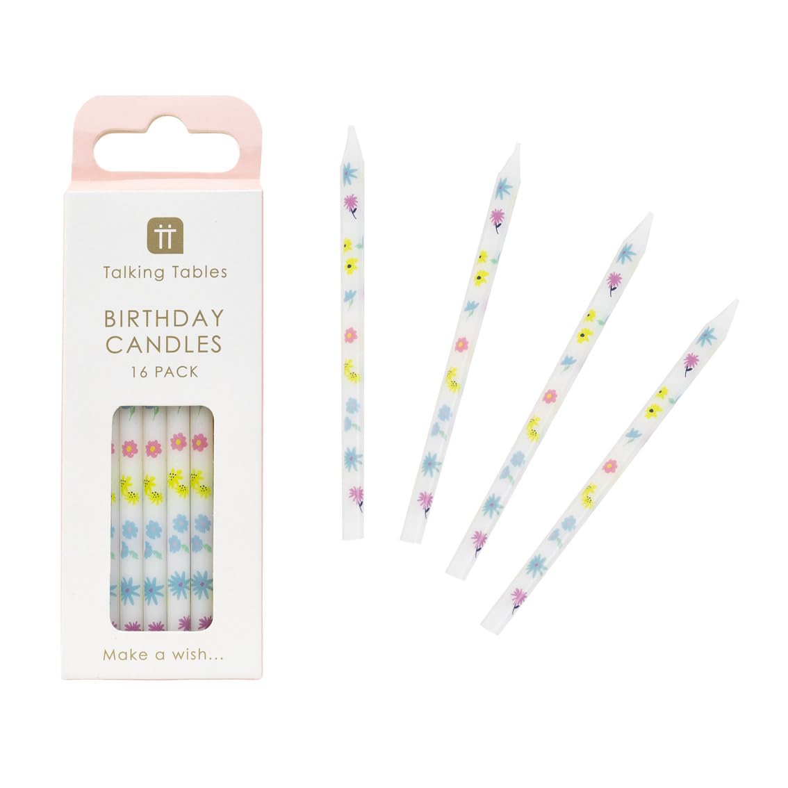 Floral Pretty Pastel Birthday Cake Candles - 16-Pack with Small Flowers by Talking Tables