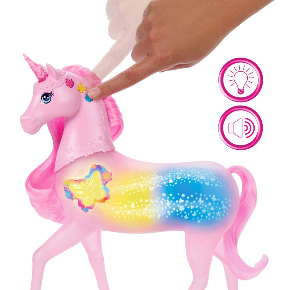 Barbie Sparkle Lights Spielzeug-Einhorn – Interaktives Licht- und Soundspiel für Kinder ab 3 Jahren