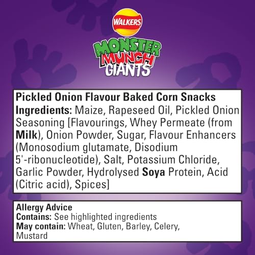 Walkers Monster Munch Giants Pickled Onion Sharing Snacks Crisps 85g 5