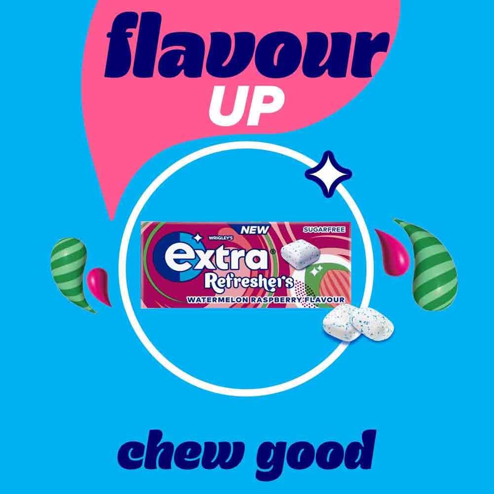 Extra - Refreshers Watermelon Raspberry Flavour Sugarfree Chewing Gum (16 Packs, 7 Pieces Each)