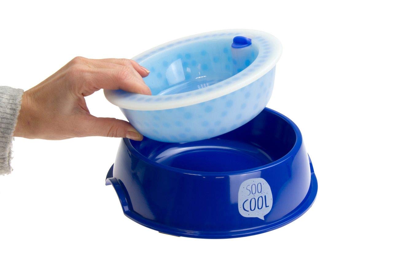Karlie Cooling Dog Bowl - Non-Slip Base | Cooling Insert Included | Blue Plastic