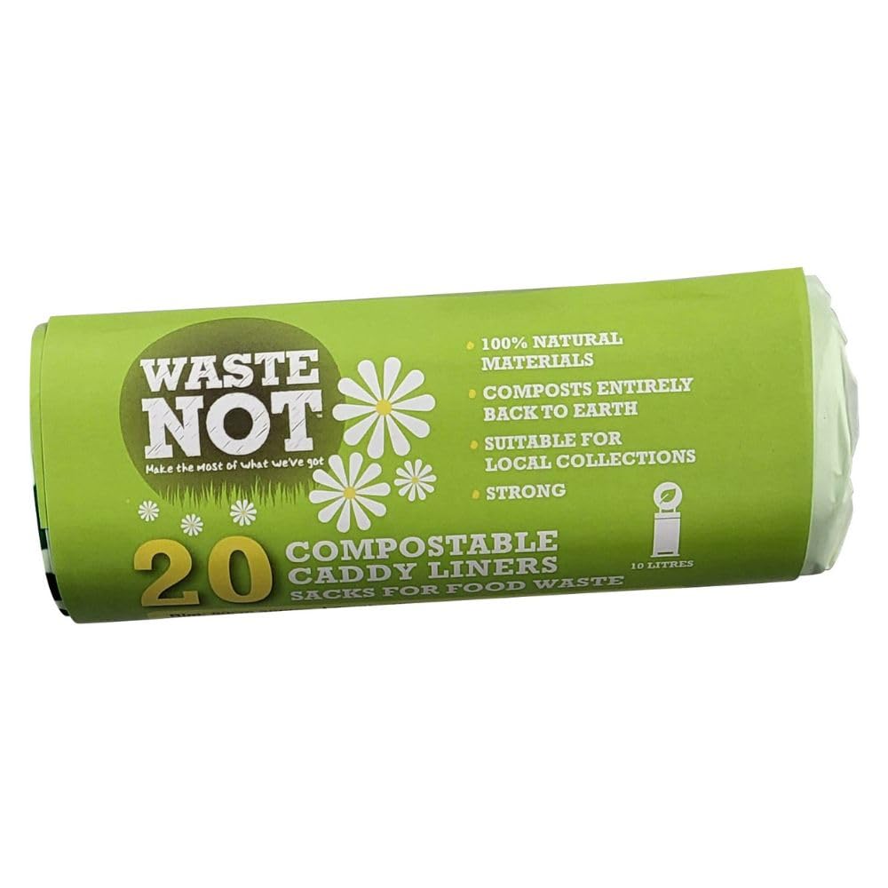 Waste Not Compostable Caddy Liners, 100% Natural Vegetable Starch, 100% Biodegradable, 20-Pack