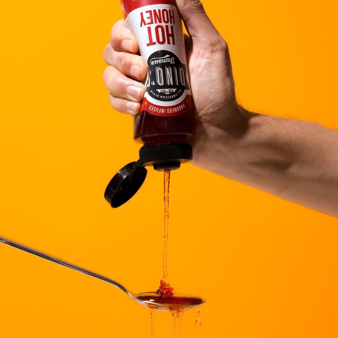 Dino's Famous Hot Honey Habanero Infused Sauce - Sweet & Spicy Drizzle, 350g 3