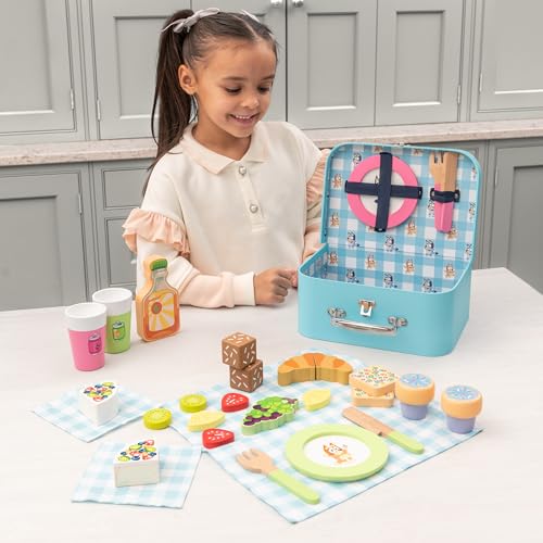 Bluey Picnic Basket Set - 30-Piece Wooden Roleplay Toy for Kids 7