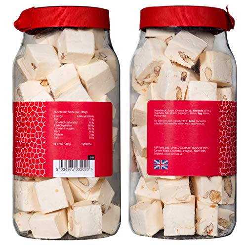 Rita Farhi Traditional Almond Nougat in Gift Jar - 500g - Soft Honey & Almond Chewy Confection