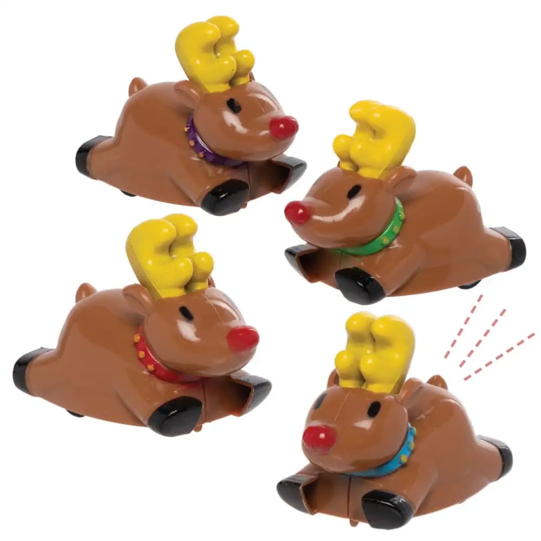 Baker Ross AX370 Racing Reindeer - Pack of 4 Pull-Back Race Toys for Kids