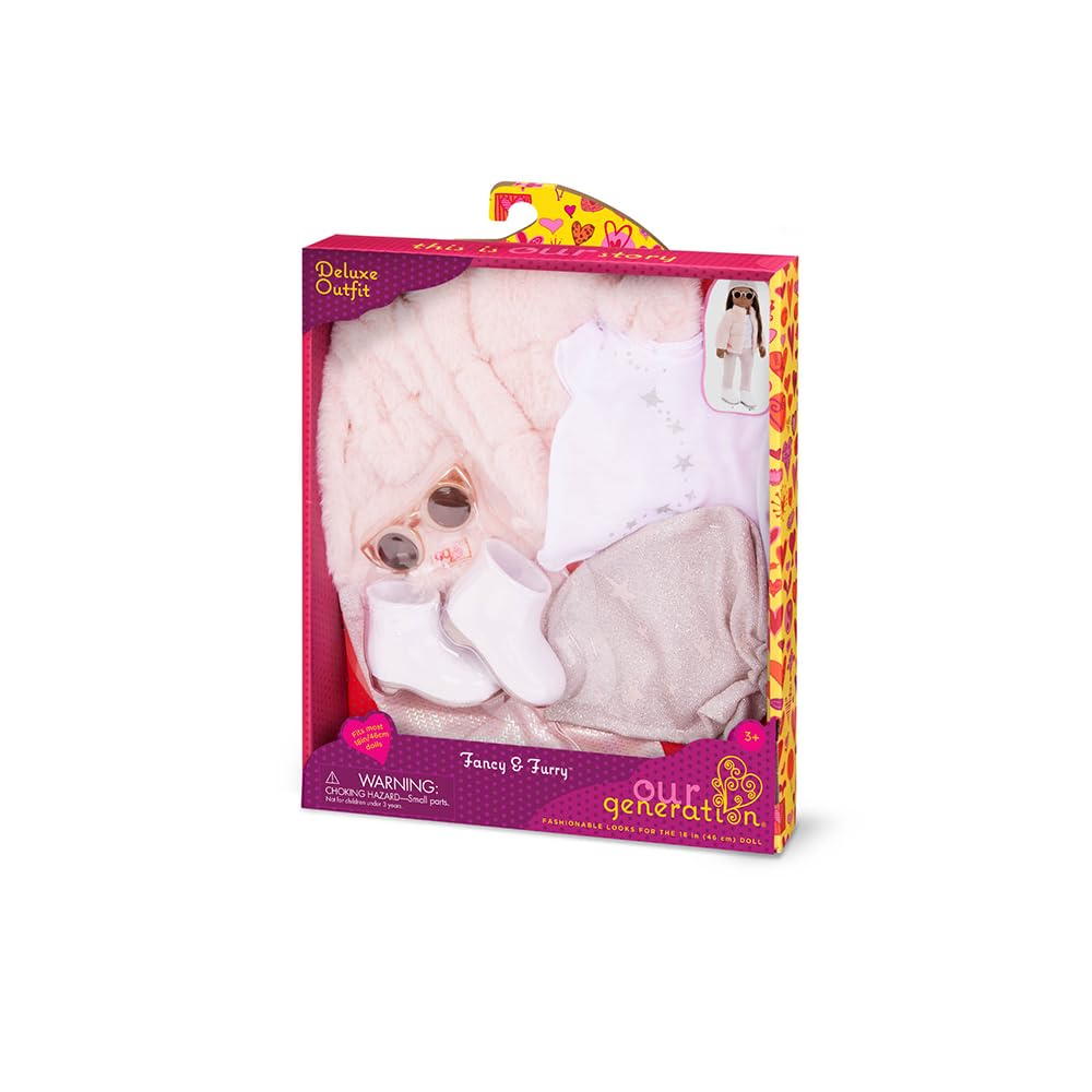 Our Generation Pink Faux-Fur Coat Outfit for 18-inch Dolls - Fashion Playset for Ages 3+ 2