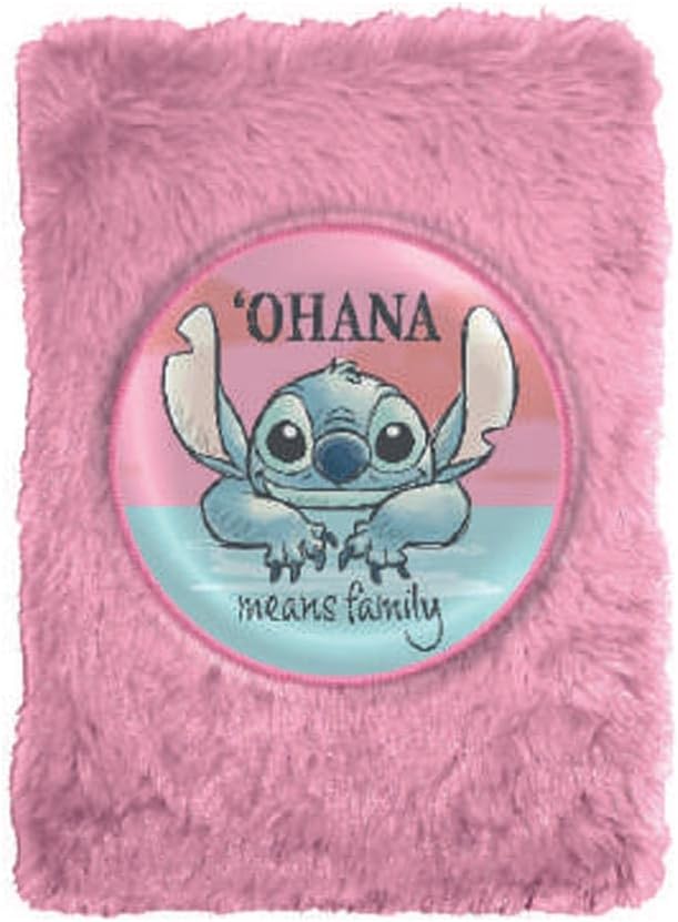 Disney Stitch Lined Notebook with Pink Fluffy Cover - Multi-Coloured