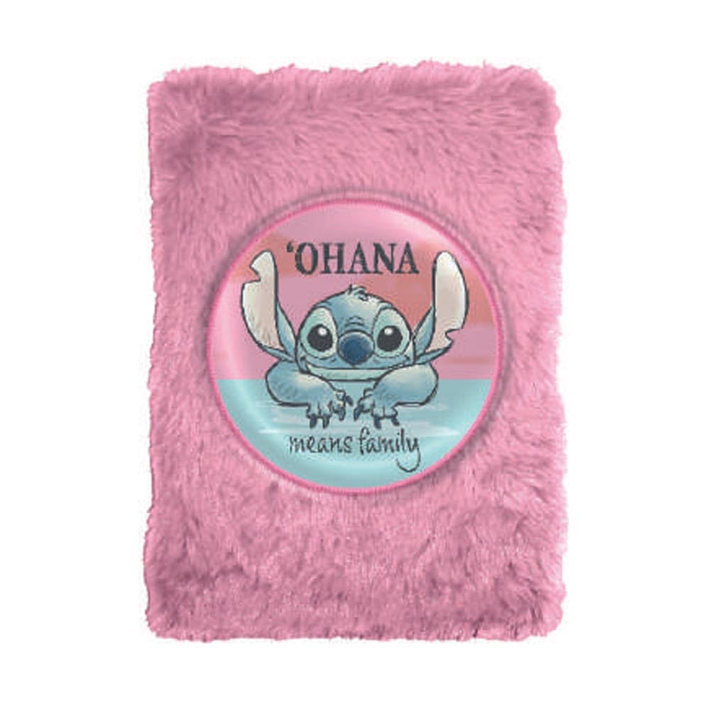 Disney Stitch Lined Notebook with Pink Fluffy Cover - Multi-Coloured 3