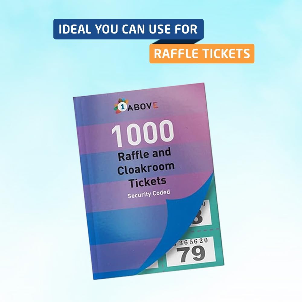 1ABOVE Tombola Raffle Tickets Book - 1000 Numbered Tickets with Security Features