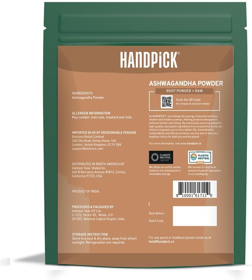 HANDPICK Ashwagandha Root Powder - Withania Somnifera - 100% Natural Non-GMO Vegan Herb from India (200g) 3