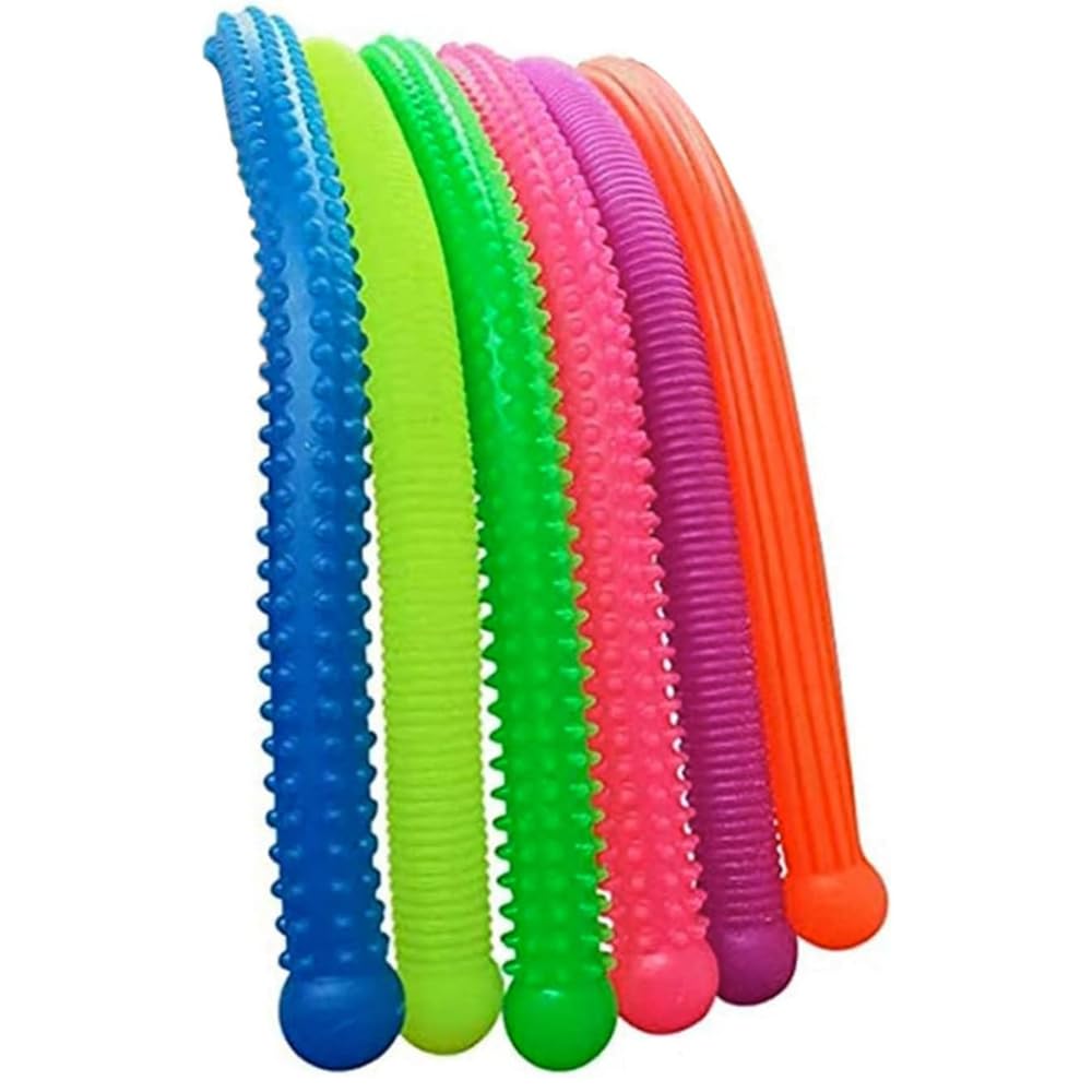 Playlearn Sensory Fidget Textured Elastic Stretchy Snakes - 6 Pack for Kids 3+