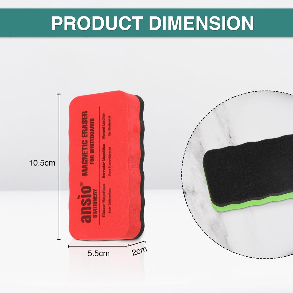ANSIO Magnetic Whiteboard Eraser - Durable, Lightweight, Residue-Free Cleaning | Pack of 2
