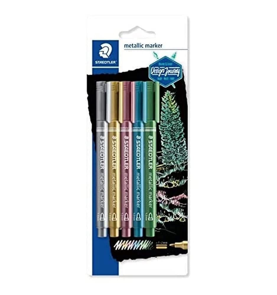 STAEDTLER Metallic Markers 8323-S BK5 - Assorted Colours (Pack of 5) | Rounded Tip 1-2mm 1