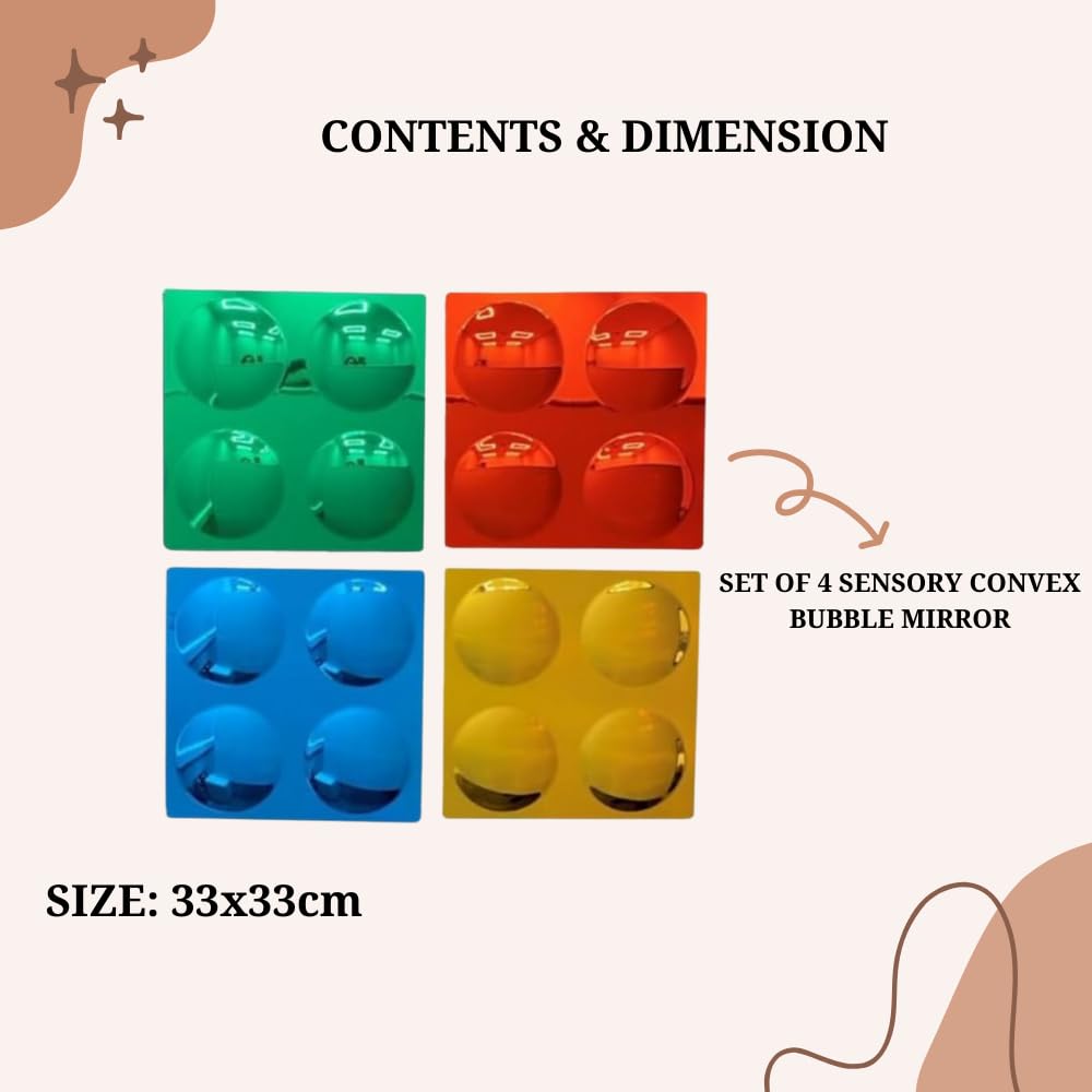 Playlearn Sensory Convex Coloured Bubble Mirror Set - 4pc Interactive Acrylic Mirror Panels for Kids 4