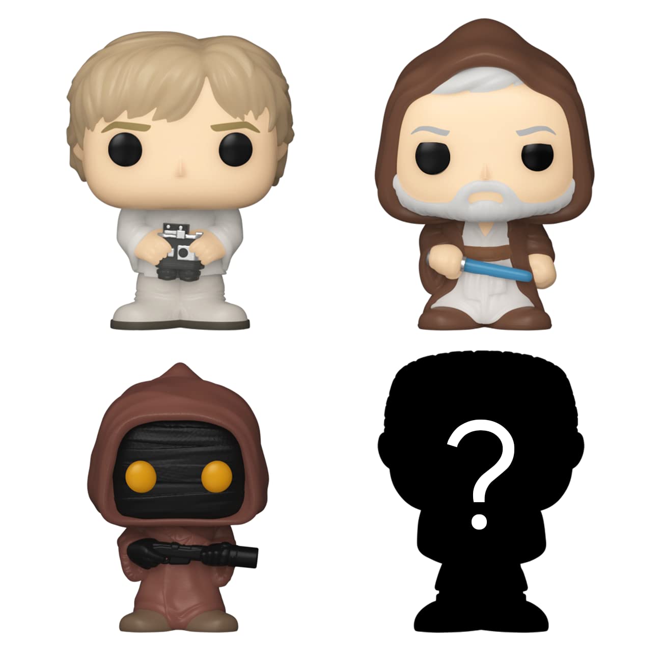 Funko Bitty POP! Star Wars - Luke Skywalker, Obi-Wan Kenobi, Jawa & Mystery Mini Figure 4-Pack with Display Shelf
