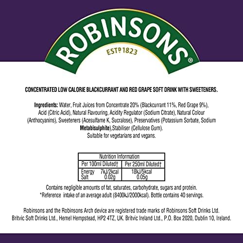 Robinsons Fruit Squash - Low Calorie - Blackcurrant - Double Strength Concentrate 750ml
