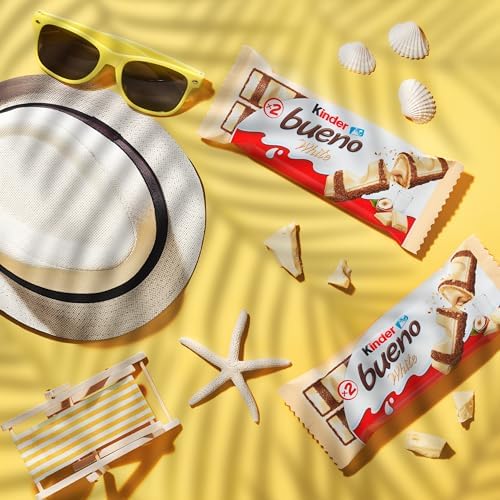 Kinder Bueno White Wafer Twin Bars, 60 Individually Wrapped Chocolate Bars, Milk Chocolate with Hazelnut Filling, Pack of 30 x 2 6