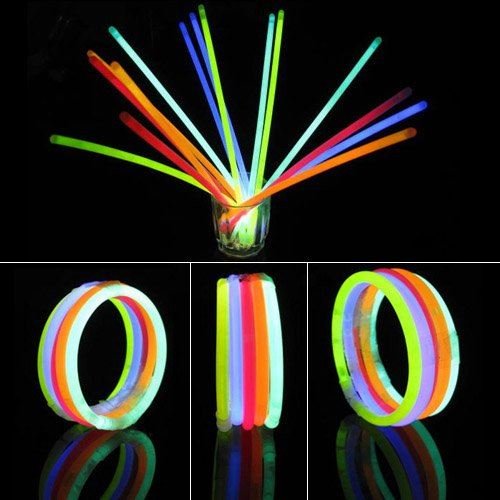 SHATCHI 100Pcs Glow Sticks 8" with Connectors - Neon Party Favors for Halloween, Rave, Birthday, Camping & 80s Themed Events