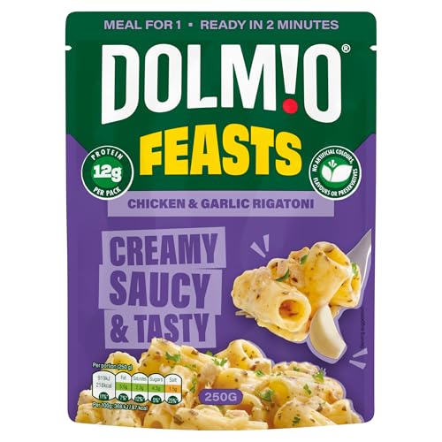 Dolmio Feasts Hähnchen-Knoblauch-Rigatoni-Nudeln Fertiggericht - 6 x 250 g Mikrowellenbeutel 6