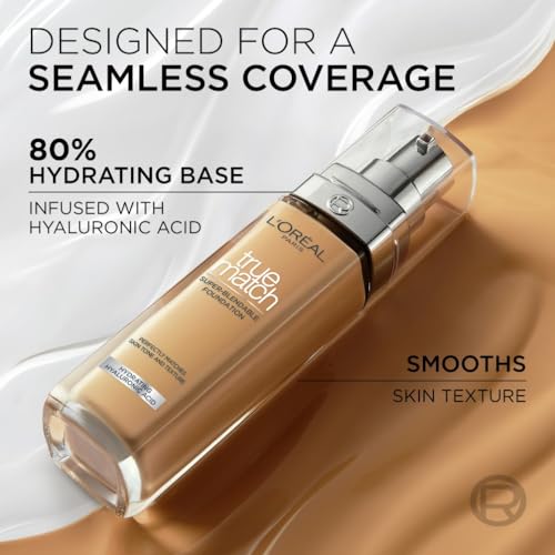 L'Oréal Paris True Match Liquid Foundation - Skincare Infused with Hyaluronic Acid, SPF 16, 1.W Golden Ivory, 30 ml 10