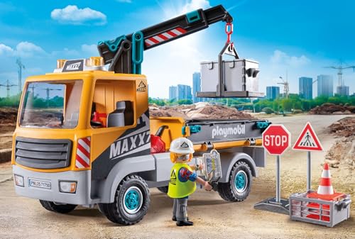 Playmobil Construction Lorry with Crane - Extendable Crane Vehicle Playset for Kids 5