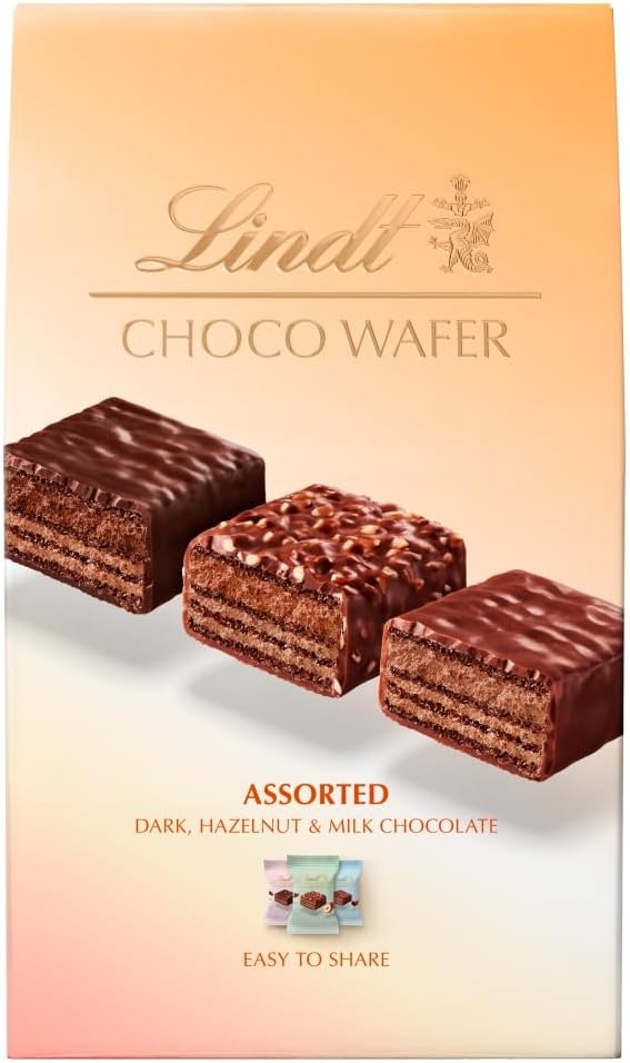 Lindt Choco Wafers Assorted Flavours - Milk, Dark & Hazelnut Chocolate Covered Wafers 135g