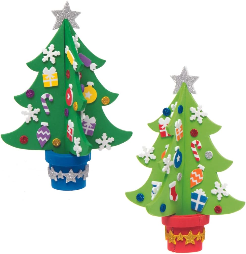 Baker Ross AX427 Christmas Tree Craft Kit - Pack of 4 Foam Decorations for Kids 3