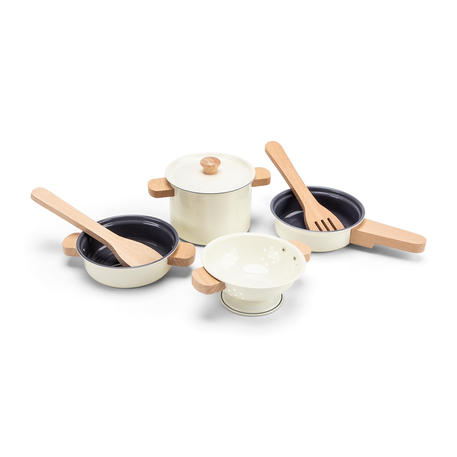 Woet Metal Pot & Pan Set - 7-Piece Off-White Toy Kitchen Playset for Toddlers 24 Months+ 6