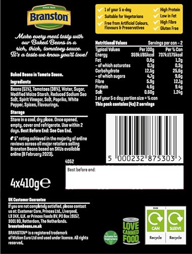 Branston Baked Beans in Tomato Sauce - Gluten Free, High Fibre, Vegetarian Friendly 3