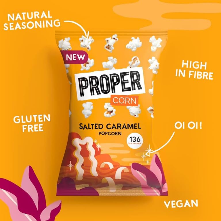 PROPER Salted Caramel Popcorn, 24 x 28g - Vegan Gluten Free Snacks