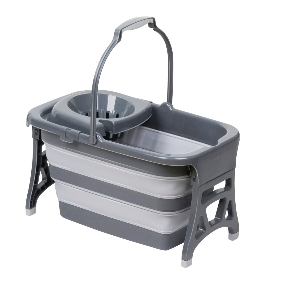 Dirt Devil Foldable Mop Bucket - 20 Litre Capacity with Integrated Wringer | Grey White