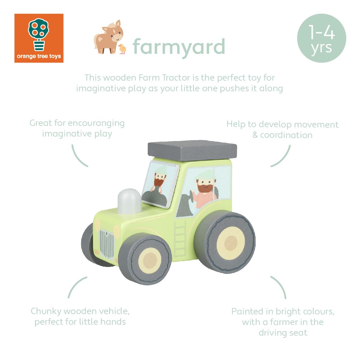 Orange Tree Toys Wooden Tractor - Educational Motor Skills Toy | Suitable from 12 Months | FSC Certified Wood 5