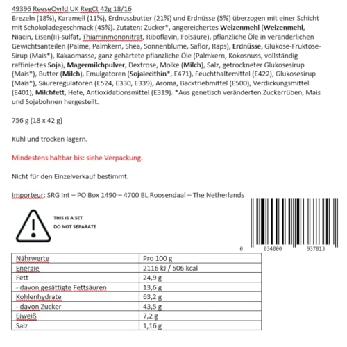 Reese's Overload Peanut Butter, Caramel & Pretzel Chocolate Bars - Pack of 18 (42g Each) 3