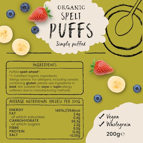 Amisa Organic Spelt Puffs, 200g - Light & Crunchy Texture - High in Fibre & Vegan 4