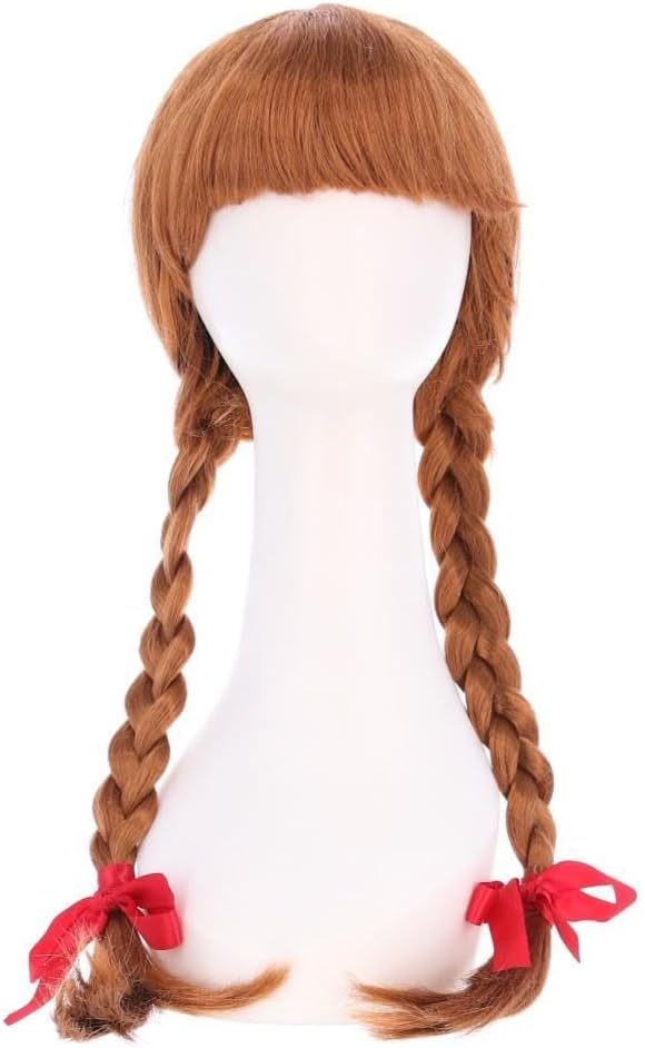 Smiffys Annabelle Long Plaited Wig with Ribbons, Auburn, One Size 4
