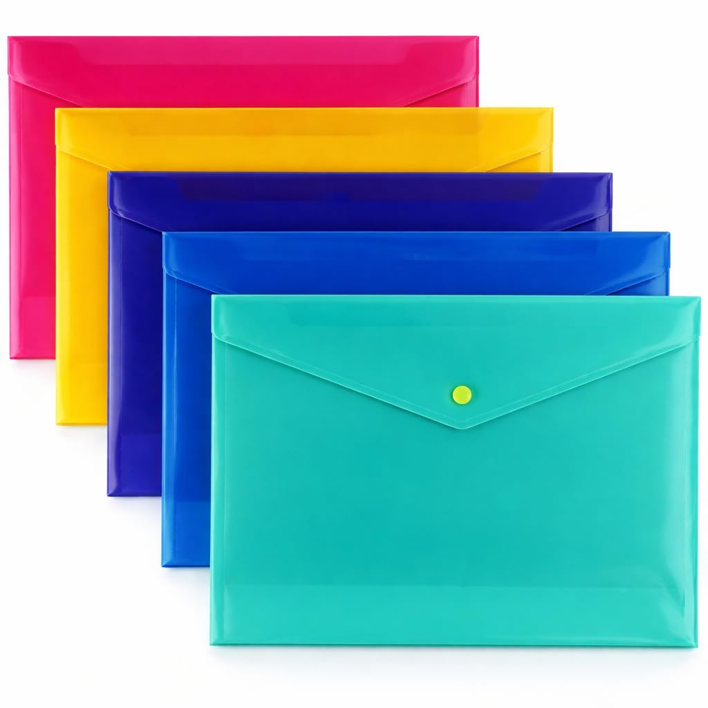 1ABOVE A4 Popper Wallets - 5 Assorted Colour Plastic Document Folders | 100 Sheet Capacity 1