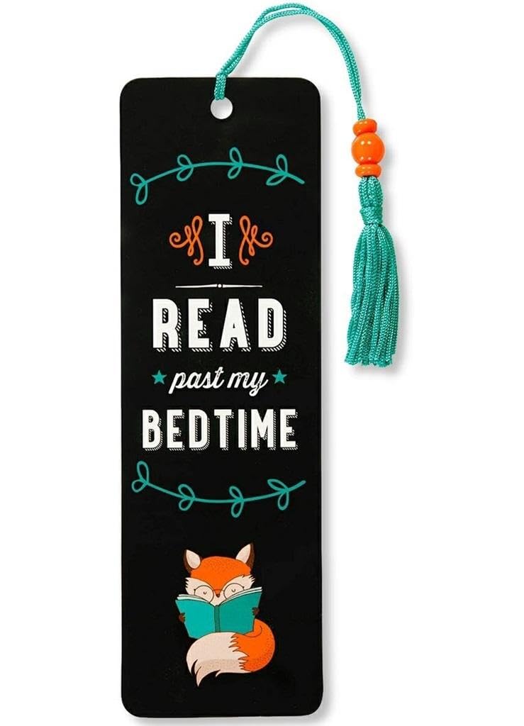 Peter Pauper Press I Read Past My Bedtime Beaded Bookmark | Gloss Highlights | Teal Tassel