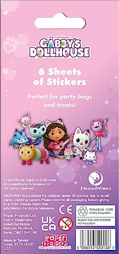 Gabby's Dollhouse Party Bag Stickers - 6 Sheets of Reusable, Colorful Stickers for Kids 3