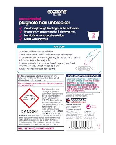 Ecozone Plughole Hair Unblocker - 250ml Enzymatic Drain Cleaner 4