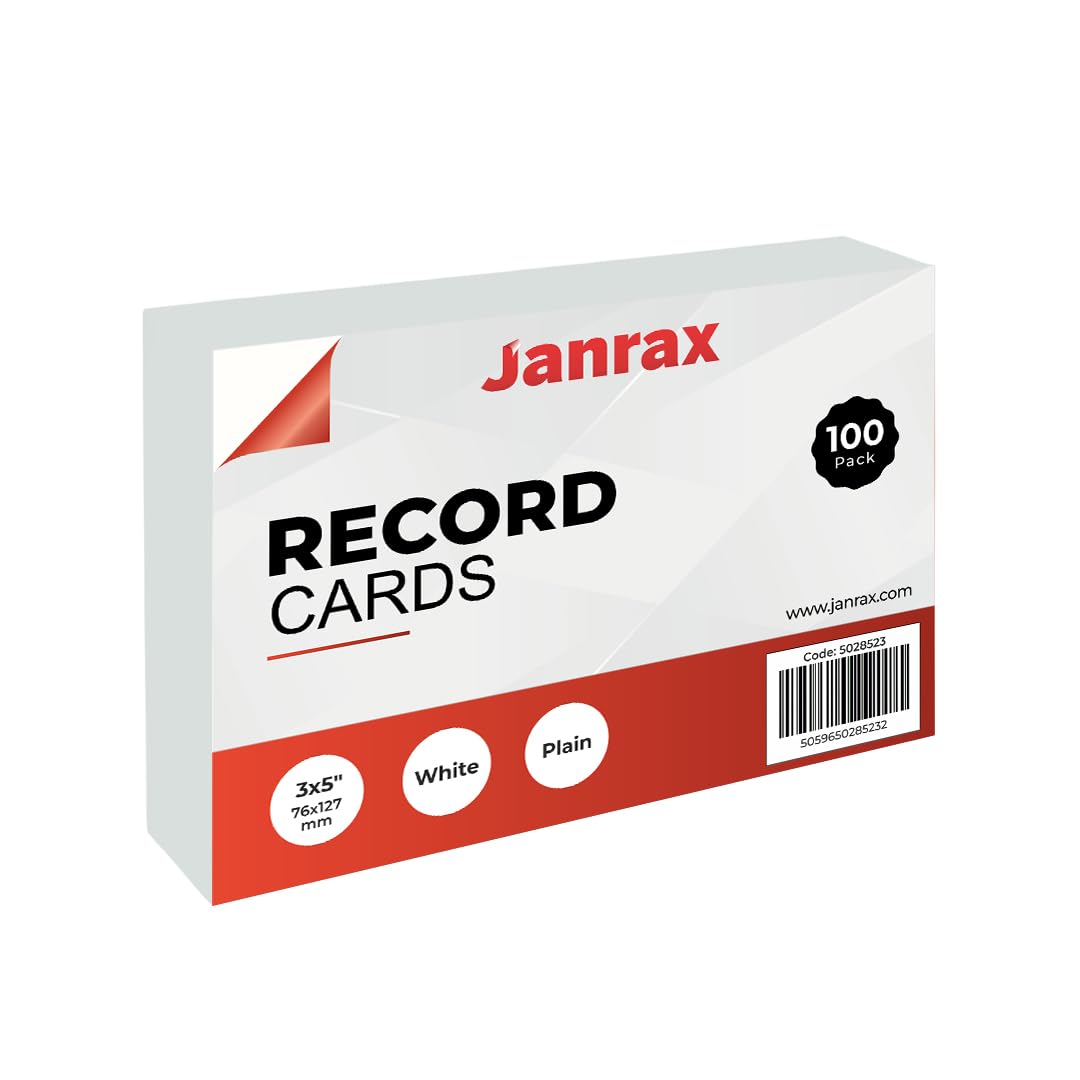 Janrax White Plain Index Cards - 100 Pack | 5x3 Inch Size | Durable Card Stock 8