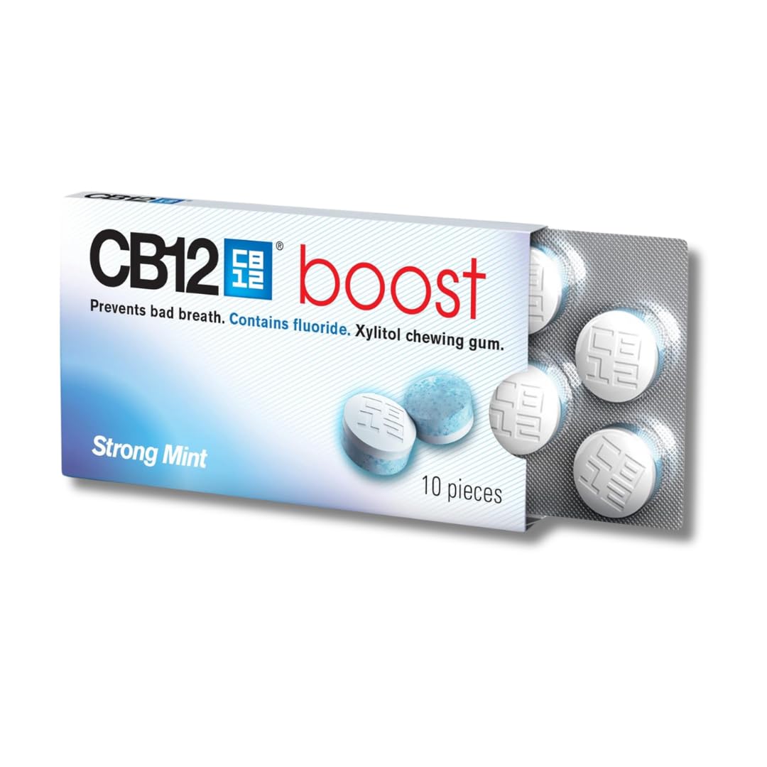 CB12 Boost Chewing Gum - Sugar-Free Cool Mint, Prevents Bad Breath, Strengthens Teeth, 10 Pieces