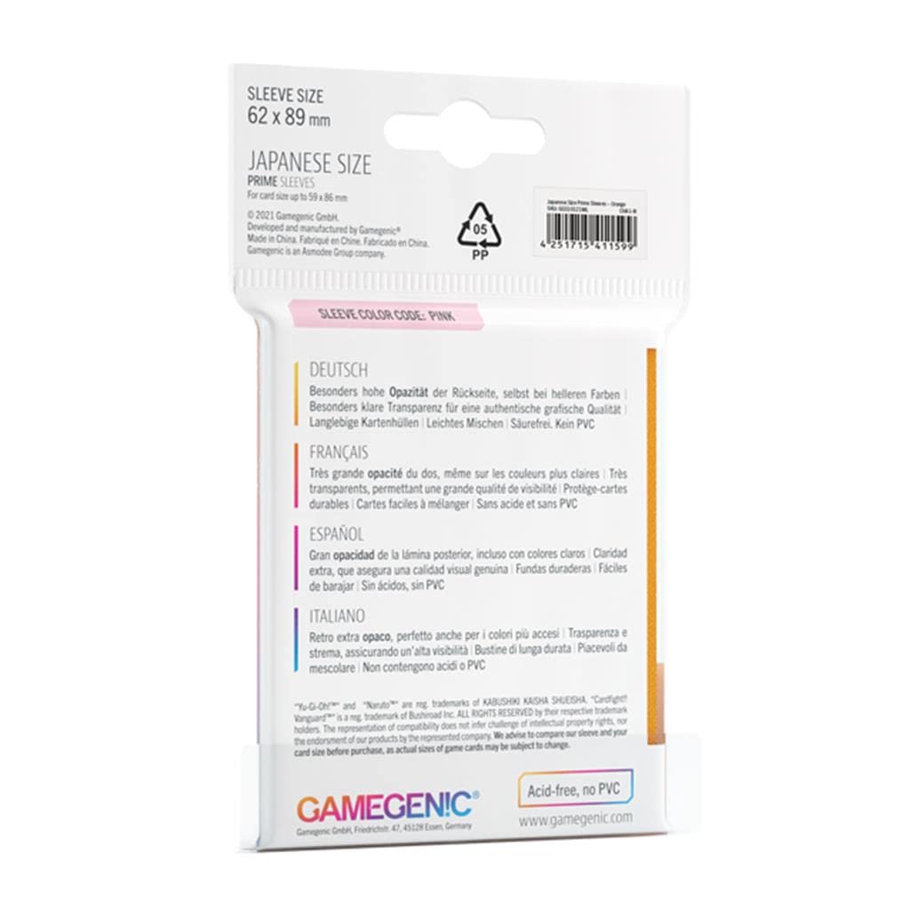 Gamegenic Prime Japanese Sized Sleeves Orange - Multi-Language (Includes Spanish)