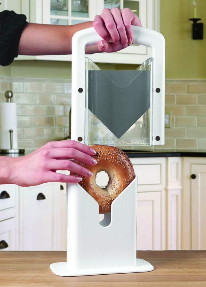 KitchenCraft Bagel Slicer in Gift Box, Plastic / Carbon Steel, White, 18 x 9.5 x 23.5cm