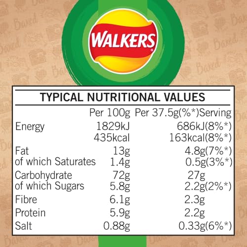 Walkers Baked Salt & Vinegar Crisps 32 x 37.5g - 50% Less Fat Snacks 9