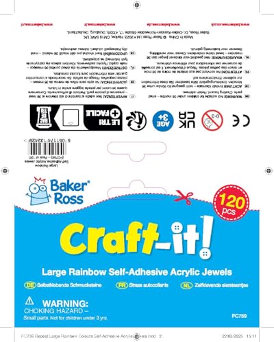 Baker Ross FC759 Large Rainbow Self-Adhesive Gems - Pack of 120, 6 Shapes & 7 Colors, 15mm-25mm, Peel and Stick Craft Embellishments 5