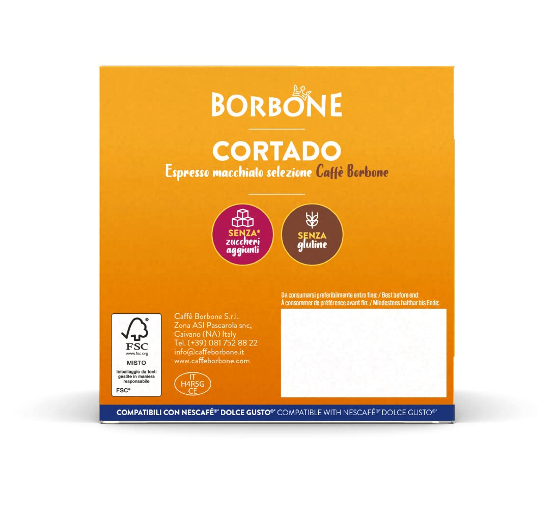 Caffè Borbone Cortado - Espresso Macchiato - 64 Capsules (4 packs of 16) - Compatible with Nescafè Dolce Gusto