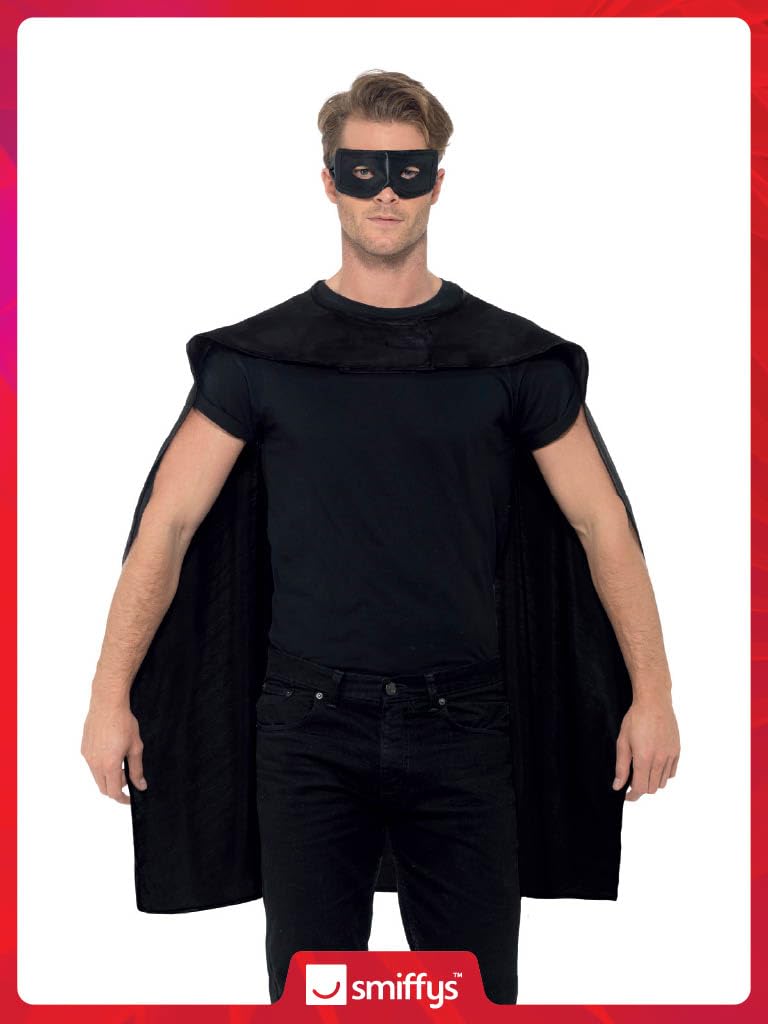 Smiffys Superhero Costume Accessory Set - Black Cape & Eyemask | One Size | Polyester 3