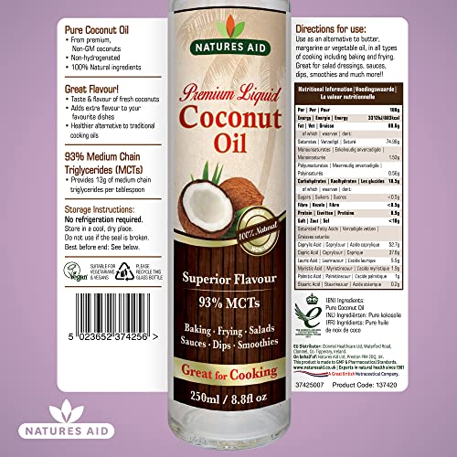 Natures Aid Premium Liquid Coconut Oil, 250ml – Non-Hydrogenated with 93% MCTs for Cooking & Baking 13